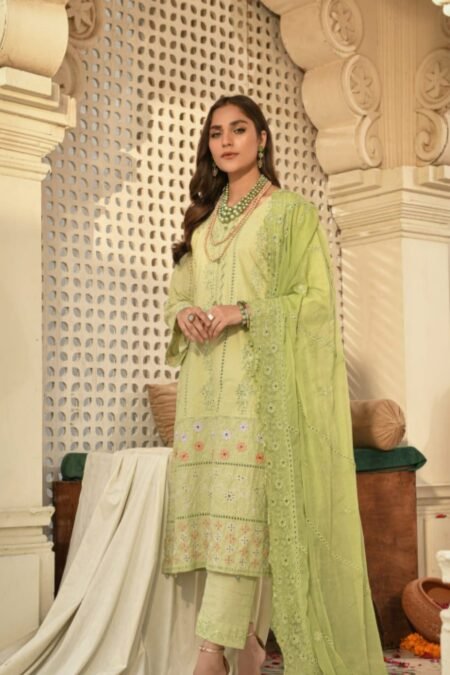 Light Green Color Semi Stitched Luxury Lawn Pakistani Salwar Suit