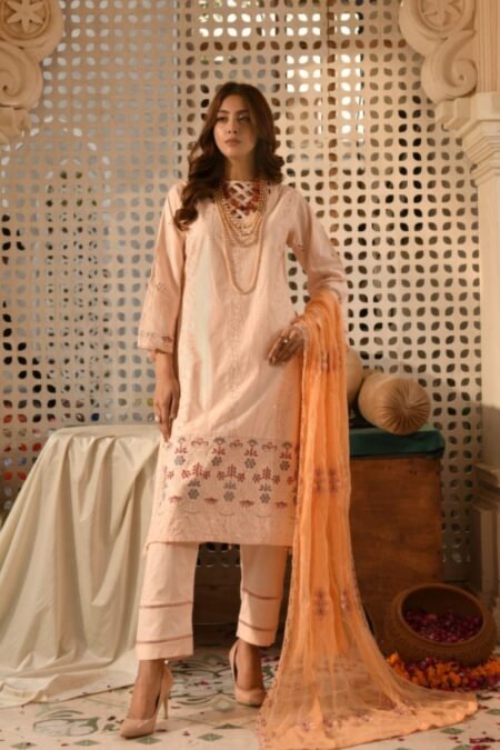 Peach Color Semi Stitched Luxury Lawn Pakistani Suits