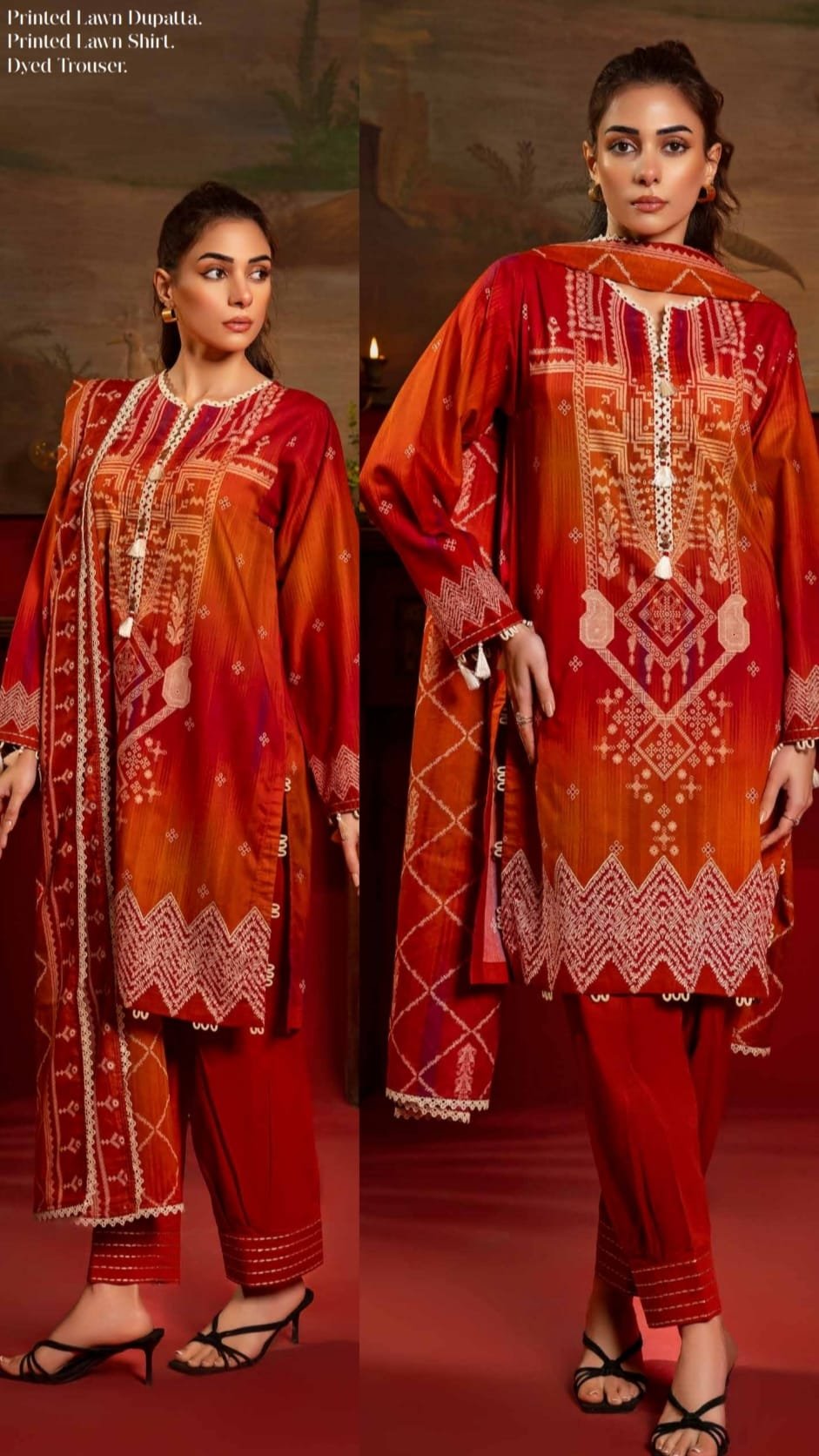 Printed Red Cotton Suit With Cotton Dupatta - D08 - Image 2