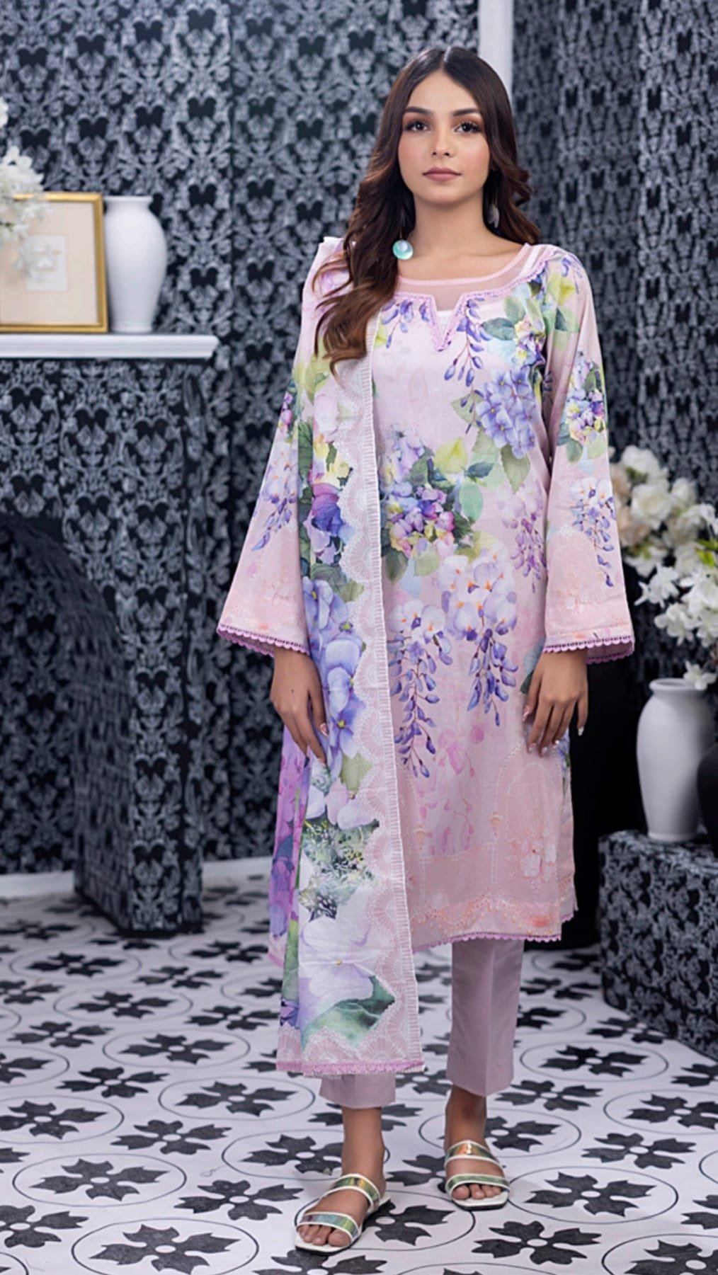 Pink Color Pakistani Suits with Printed Lawn Dupatta