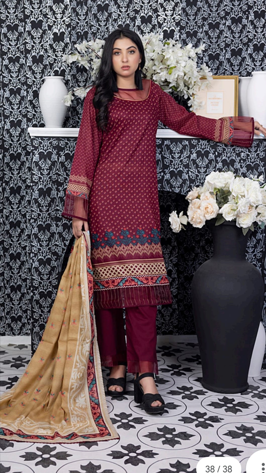 Unstitched Pure Lawn Suit - D13