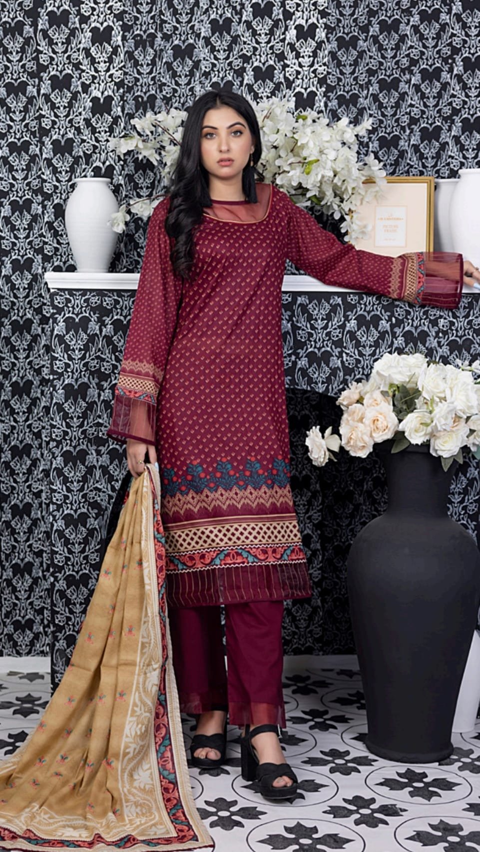 Unstitched Pure Lawn Suit - D13 - Image 4