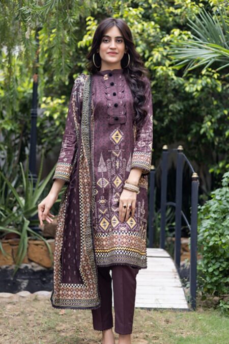 Maroon Color Pakistani Salwar Kameez with Printed Lawn Dupatta