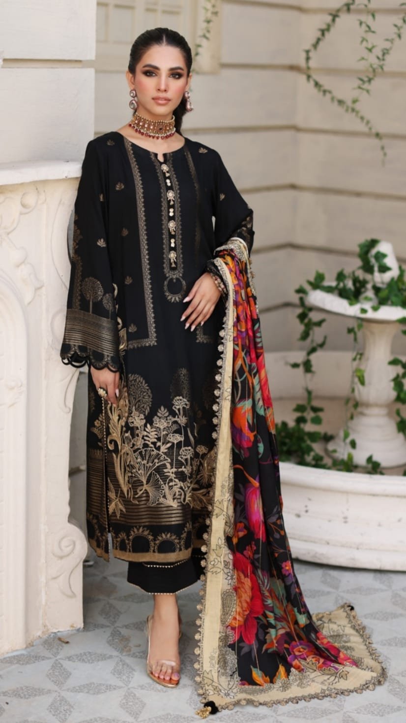 Black Color Embroidered Jacquard Pakistani Dresses