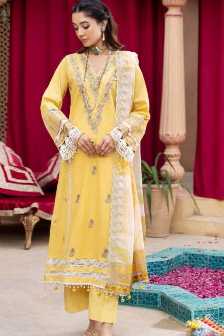 Yellow Color Lawn Unstitched Pakistani Suits for women
