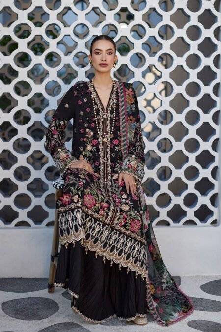 Faiza Saqlain Black Luxury Lawn 2024 Pakistani suit