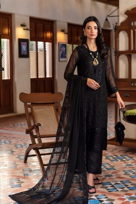 Black Color Stitched Chiffon Pakistani Wedding Suits