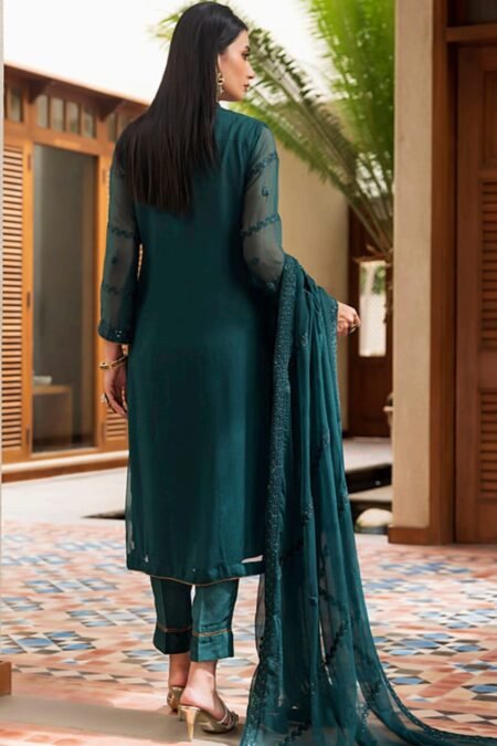 dark sea green Color Stitched Chiffon Fancy Wedding Salwar Kameez