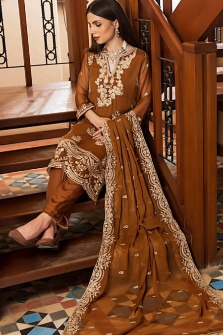 Golden Color Stitched Chiffon Pakistani salwar dupatta
