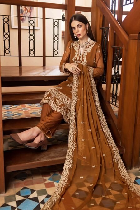 Golden Color Stitched Chiffon Pakistani Wedding Suits