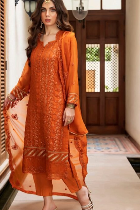 Orange Color Stitched Chiffon Pakistani Salwar suit