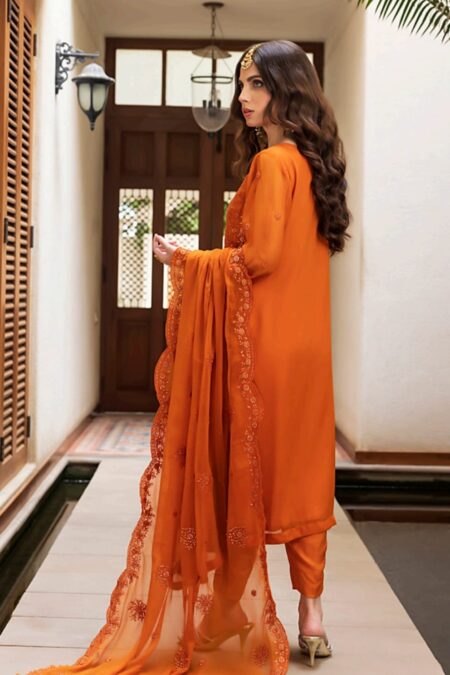 Orange Color Stitched Chiffon Pakistani salwar suits