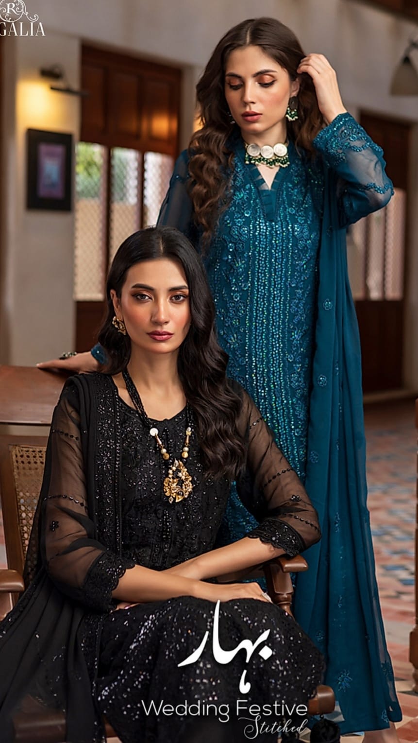 Bahar Wedding Festive Stitched Chiffon Suits