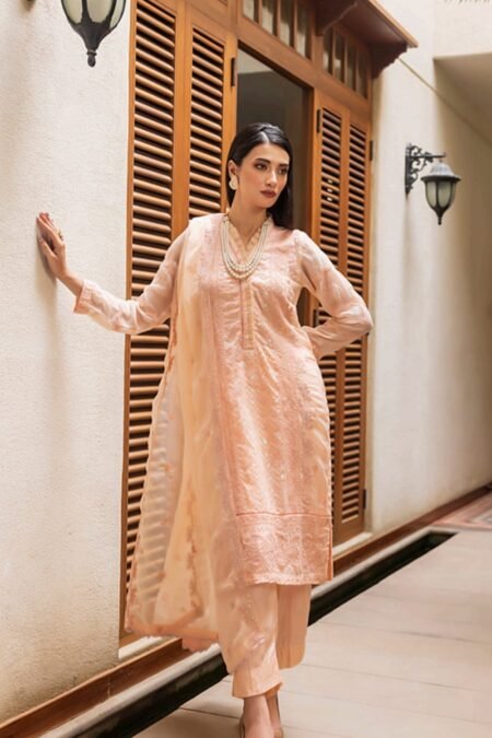 Peach color stitched chiffon Pakistani Salwar Kameez