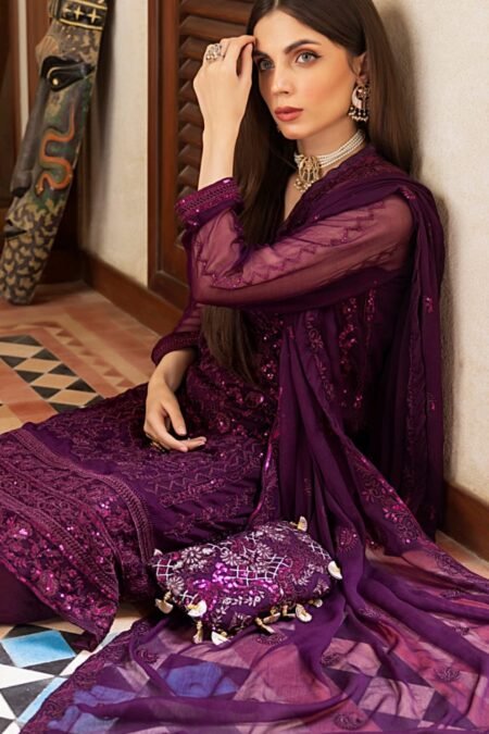 Purple color stitched chiffon pakistani suits