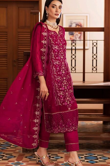 wine red color stitched chiffon pakistani dresses