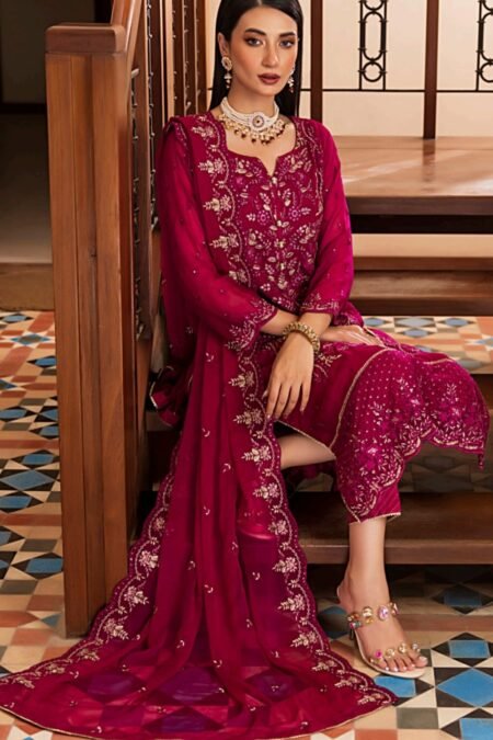 wine red color stitched chiffon pakistani salwar suits