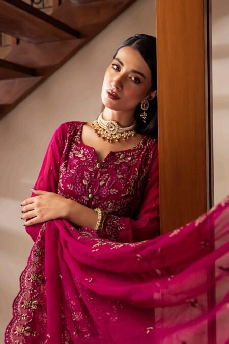 wine red color stitched chiffon pakistani suits online