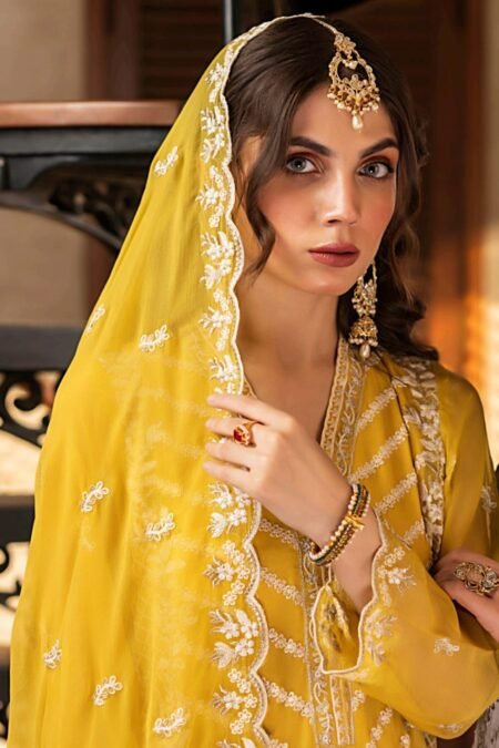 yellow color stitched chiffon pakistani suit