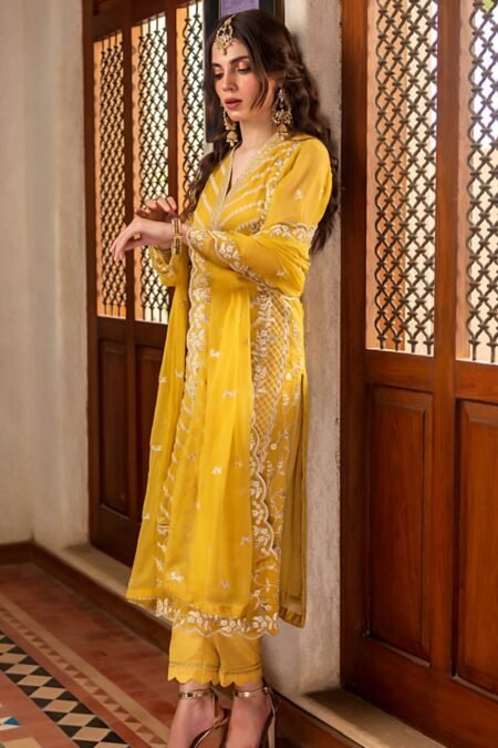 Yellow Color Stitched Chiffon Pakistani Suits