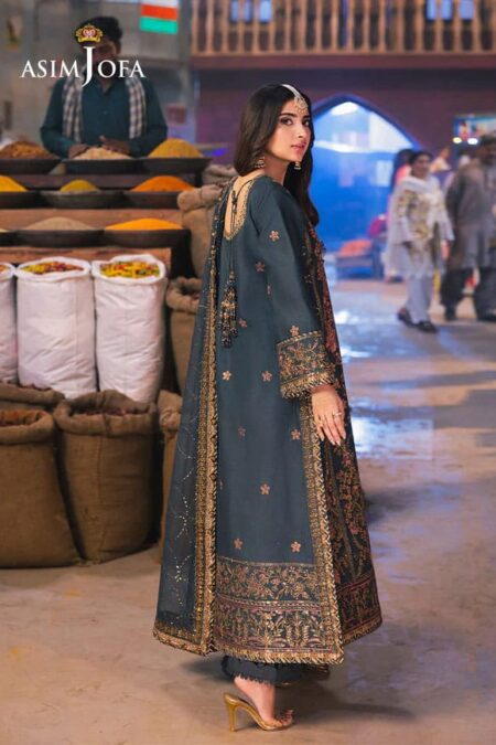 dark grey color embroidered twisted silk pakistani festival suits