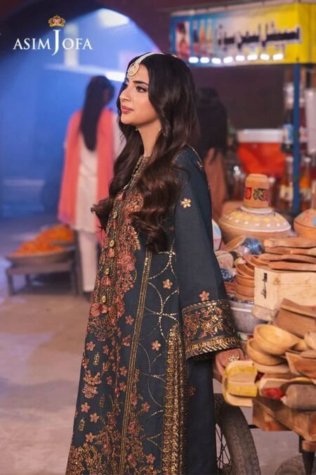 dark grey color embroidered twisted silk pakistani wedding suits
