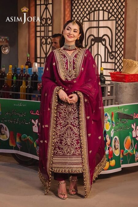 Dark Magenta Embroidered Twisted Silk pakistani eid suits