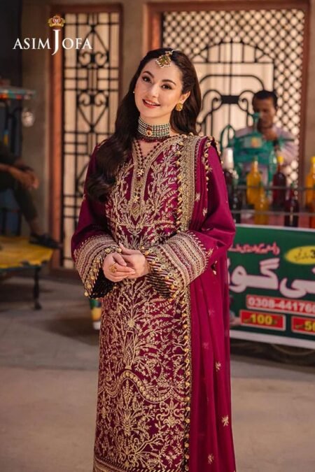 Dark Magenta Embroidered Twisted Silk pakistani party suits
