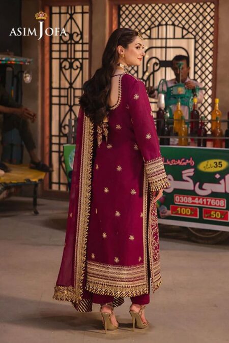 Dark Magenta Embroidered Twisted Silk pakistani salwar suits