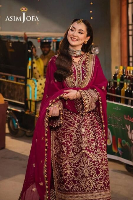 Dark Magenta Embroidered Twisted Silk pakistani wedding suits