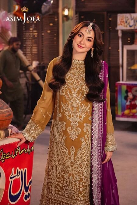 Golden Color Embroidered Chiffon Pakistani EID Suits