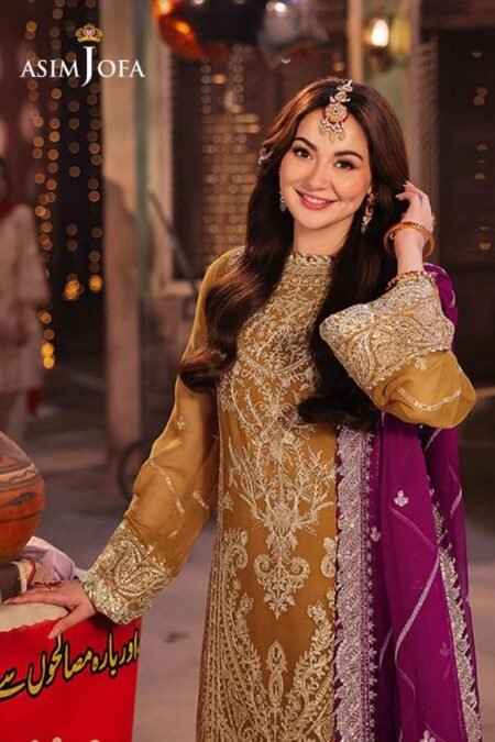 Golden Color Embroidered Chiffon Pakistani party Suits