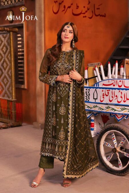 Green Color Embroidered Chiffon Pakistani Party Suits