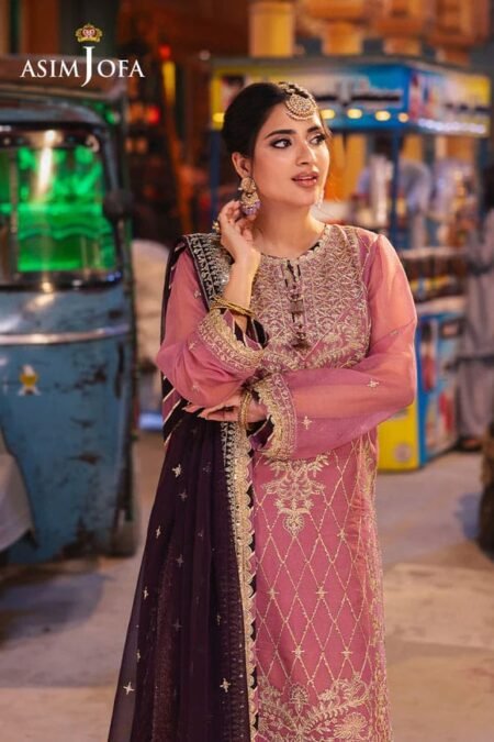 Magenta Color Embroidered Twisted Silk Pakistani Eid Suits