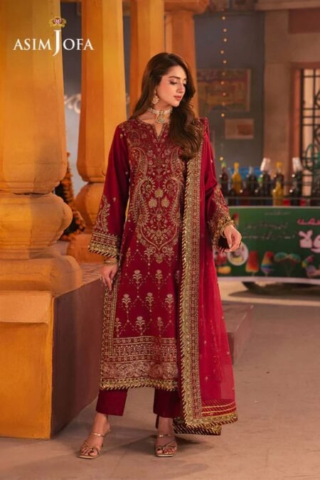 Maroon Color Embroidered Twisted Silk Pakistani Eid Suits 2025