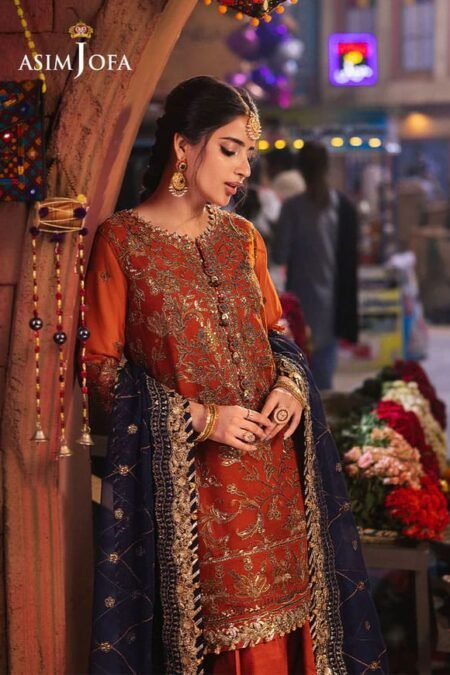 Orange Color Embroidered Chiffon Pakistani Eid Suits