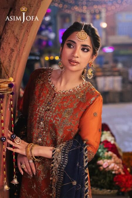 Orange Color Embroidered Chiffon Pakistani Wedding Suits
