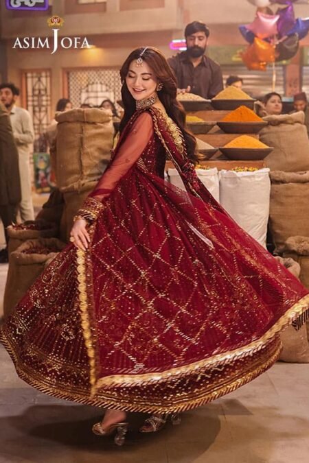 Red Color Embroidered Net Pakistani Party Wear