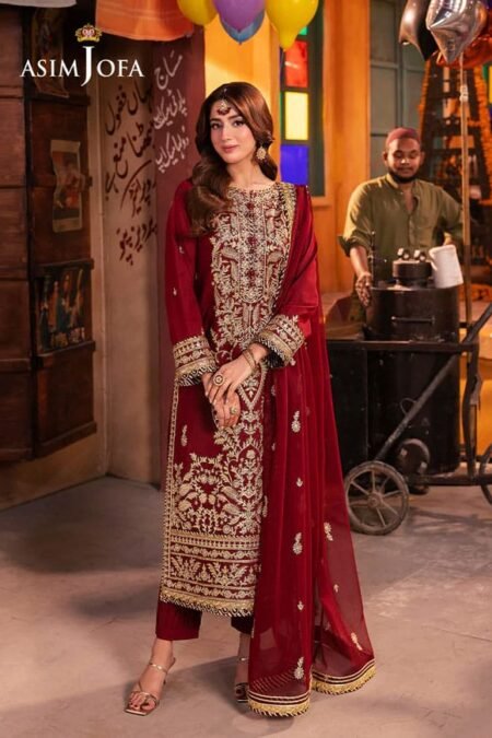 Rust Color Embroidered Twisted Silk Pakistani Eid Suits