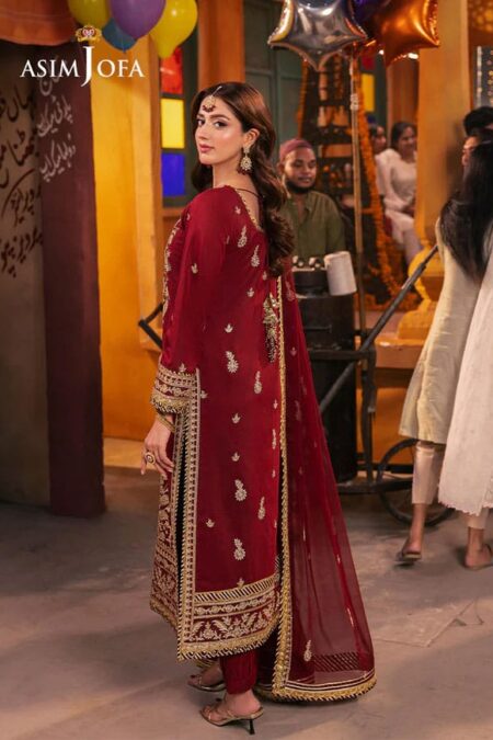 Rust Color Embroidered Twisted Silk Pakistani Salwar Kameez