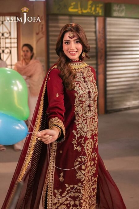 Rust Color Embroidered Twisted Silk Pakistani Suit
