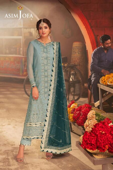 Sea Green Color Embroidered Chiffon Pakistani Suits