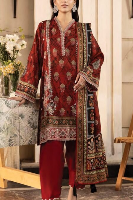 Unstitched Embroidered Lawn Suit – D11