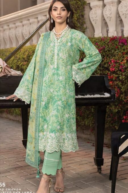 Unstitched Embroidered Lawn Suit – D12