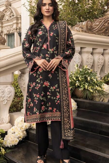 Black Lawn Suit With Lawn Dupatta - D09