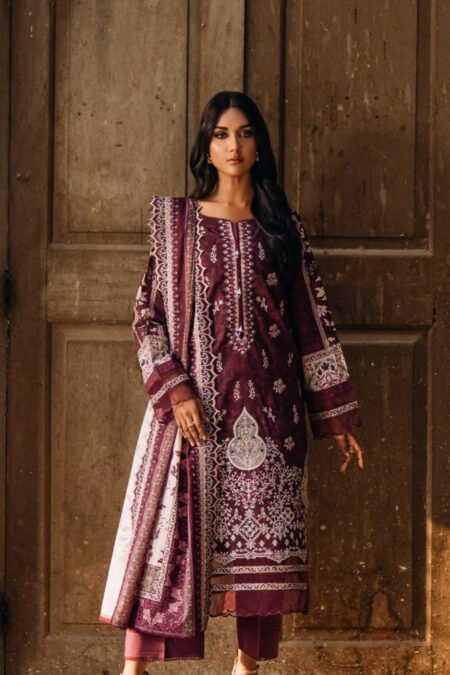 maroon color embroidered pakistani lawn suits