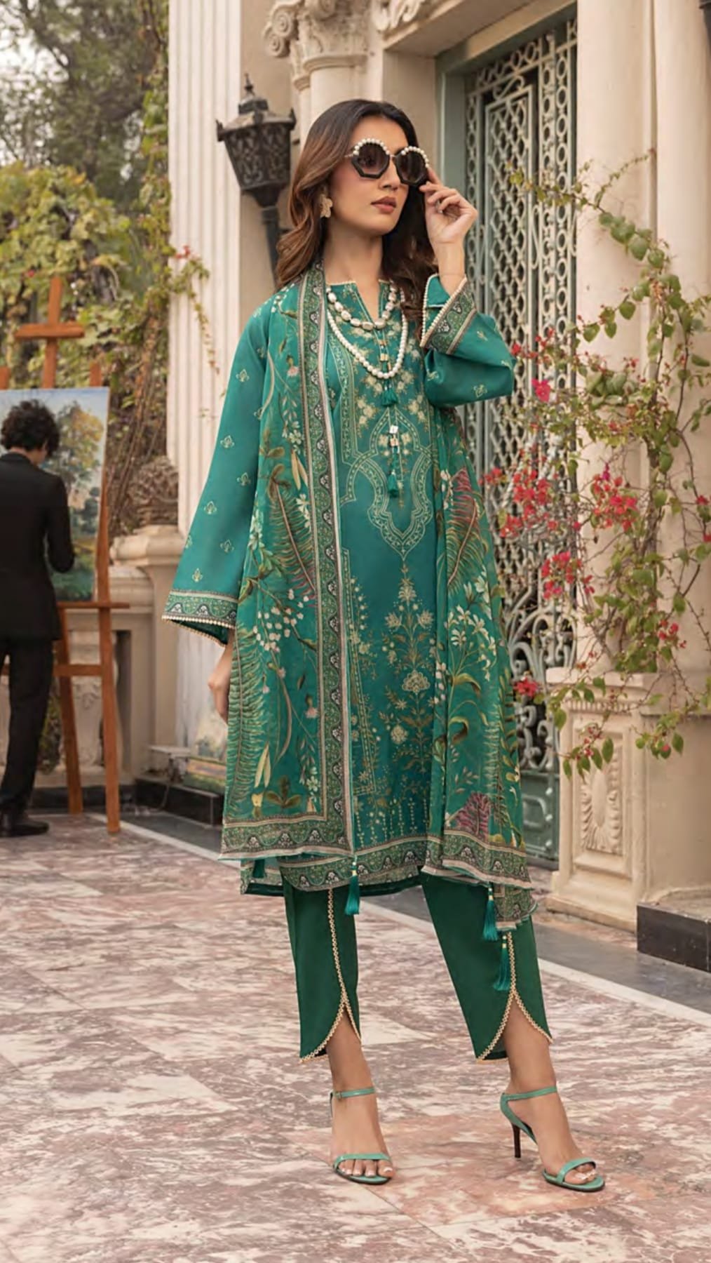 Printed Cotton Suit With Chiffon Dupatta - D02 - Image 3