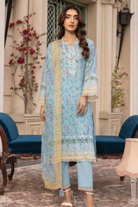 Printed Cotton Suit With Chiffon Dupatta - D03