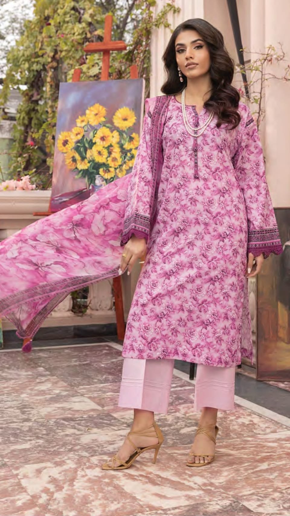 Printed Cotton Suit With Chiffon Dupatta - D04 - Image 2