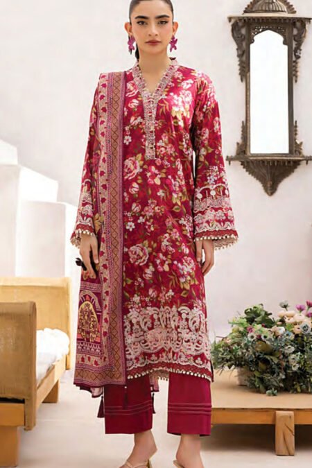 Unstitched 3-Piece Embroidered Lawn Suit - D01